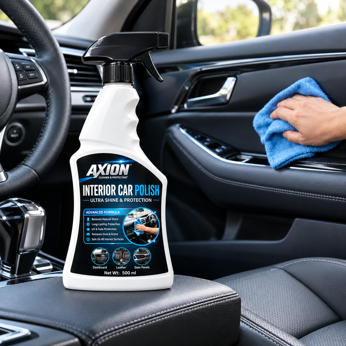 Axion Car Interior Polish 500ML | Dashboard & Interior Shine | UV Protection & Dust-Resistant Finish